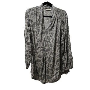 Soft Surroundings sz PXL gray paisley silver stripes flowy long sleeve tunic top